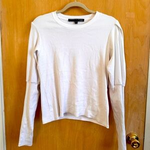 Veronica Beard White Pima Cotton Puff Sleeve Long Sleeve Shirt - Medium